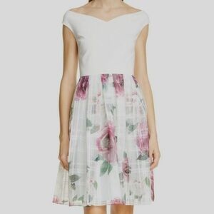 NEW Ted Baker London Magnificent Bardot Dress Cream  and Pink Floral  Sz3